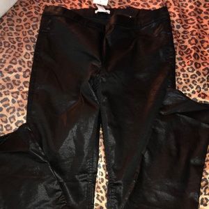 Black leather coated jeans